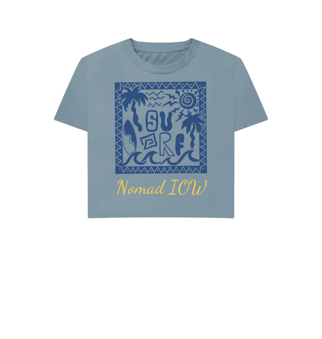 Stone Blue Nomad IOW Women's Boxy Tee \"Tiki Surfer\"