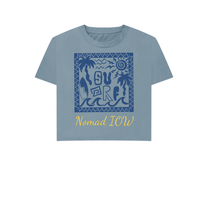 Stone Blue Nomad IOW Women's Boxy Tee \"Tiki Surfer\"